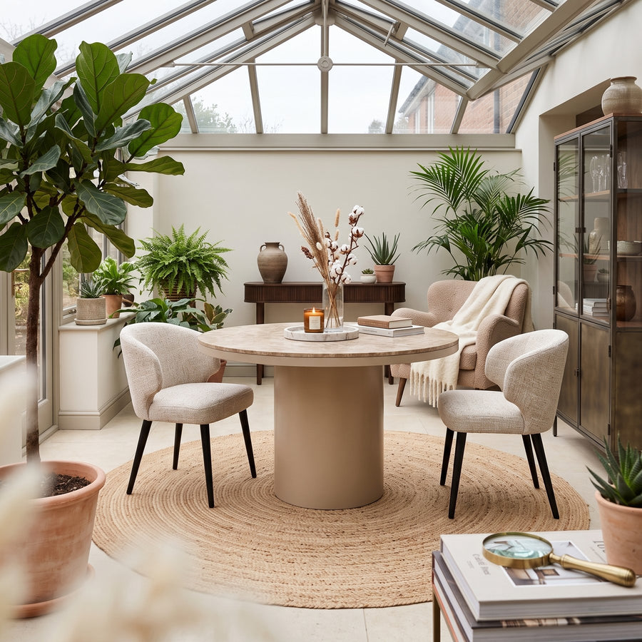 Esszimmerstuhl Fiori Beige mit geschwungener Lehne und schwarzen Beinen | Interiorbild | PTMD bei STUFF Shop kaufen