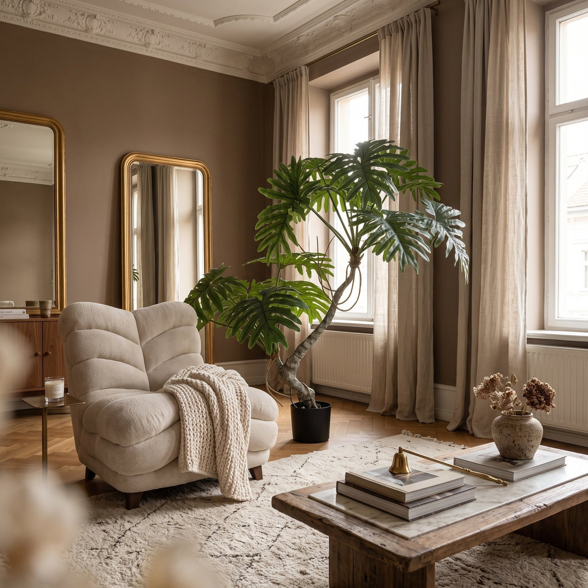 Künstlicher Philodendron Selloum im schwarzen Topf, 170 cm hoch | Interiorbild | PTMD bei STUFF Shop kaufen