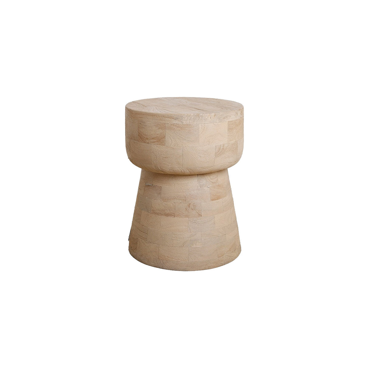 Hocker Driftwood tailliert aus hellem Mangoholz, 35 x 45 cm | Freisteller | STUFF Loft