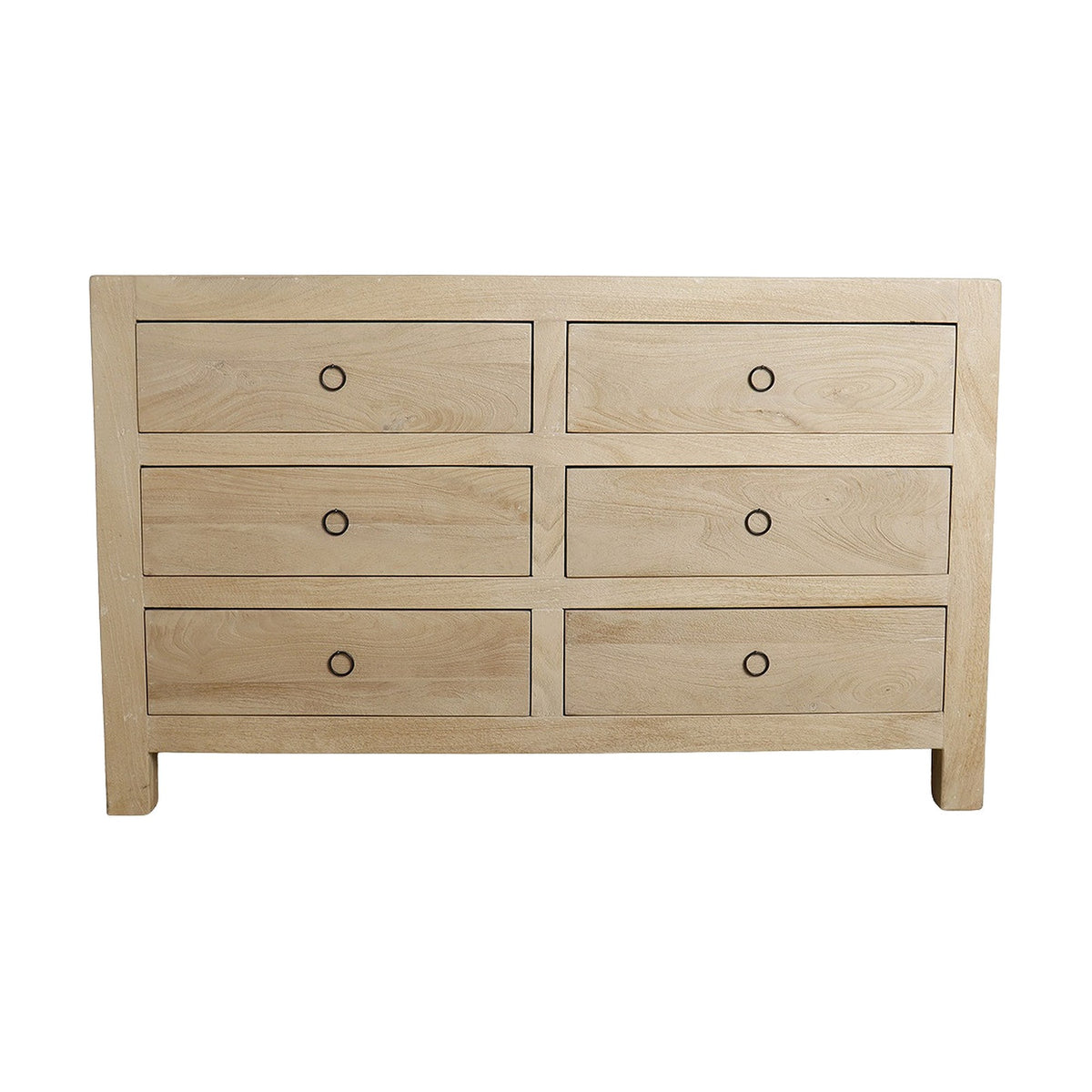 Kommode Driftwood aus hellem Mangoholz mit 6 Schubladen, 140 cm | Freisteller | STUFF Loft