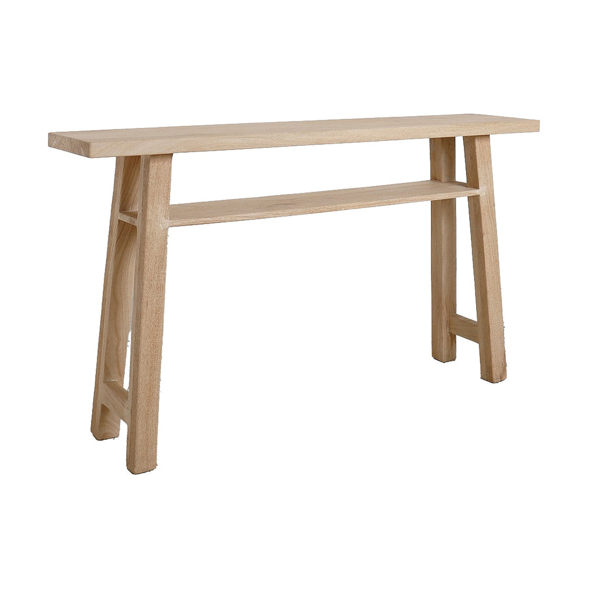 Konsolentisch Driftwood schmal aus hellem Mangoholz mit Ablage, 140 cm | Freisteller | STUFF Loft