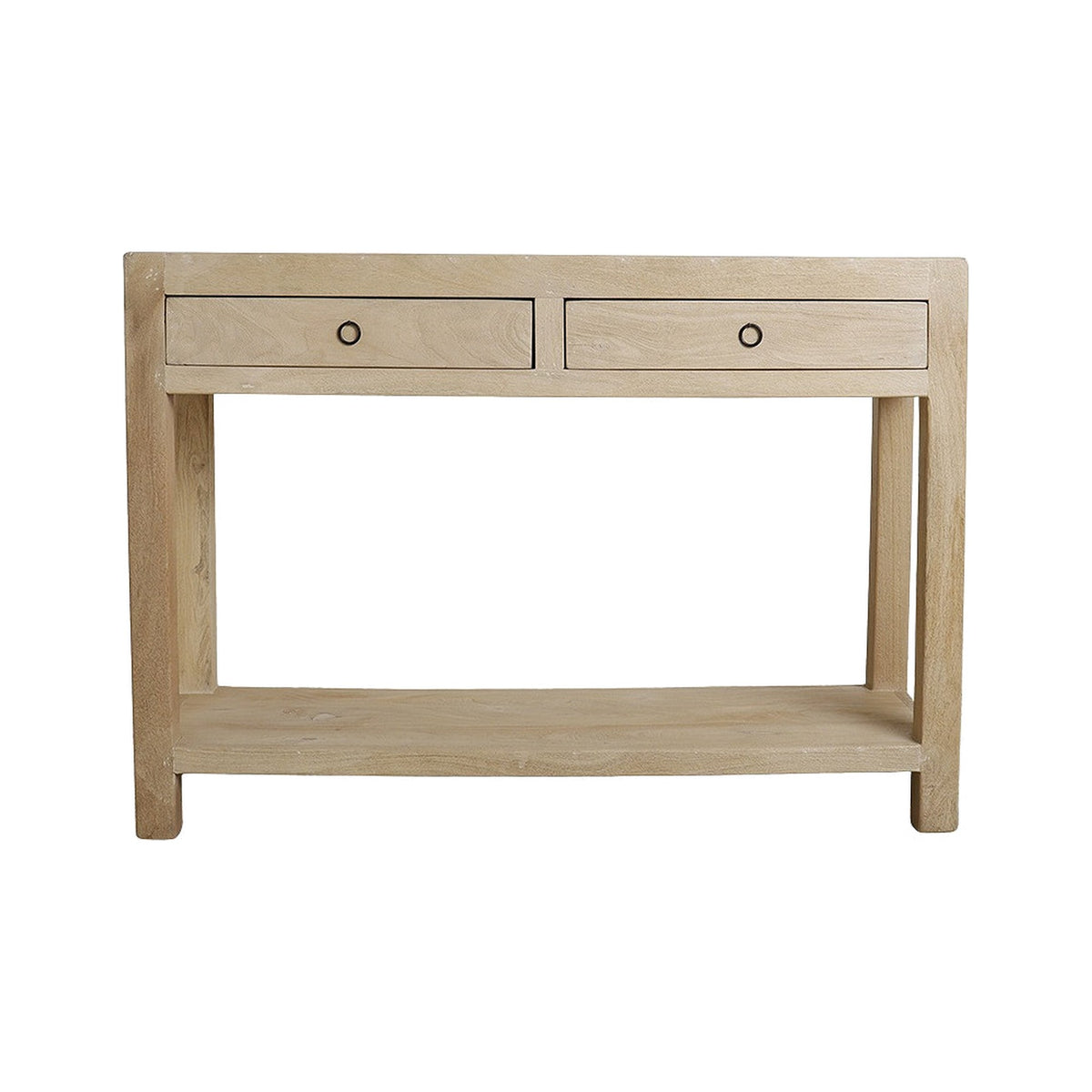 Konsolentisch Driftwood aus hellem Mangoholz mit 2 Schubladen, 120 cm | Freisteller | STUFF Loft