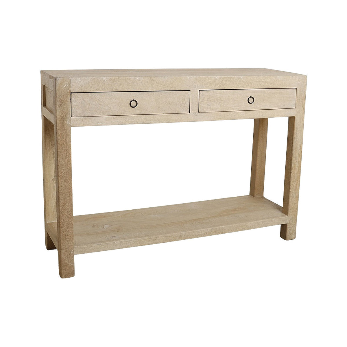 Konsolentisch Driftwood aus hellem Mangoholz mit 2 Schubladen, 120 cm | Freisteller | STUFF Loft