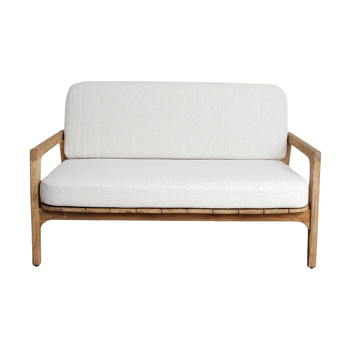 Lounge-Sofa Teakscape 2-Sitzer aus Teakholz mit naturweißen Kissen | Freisteller | STUFF Loft