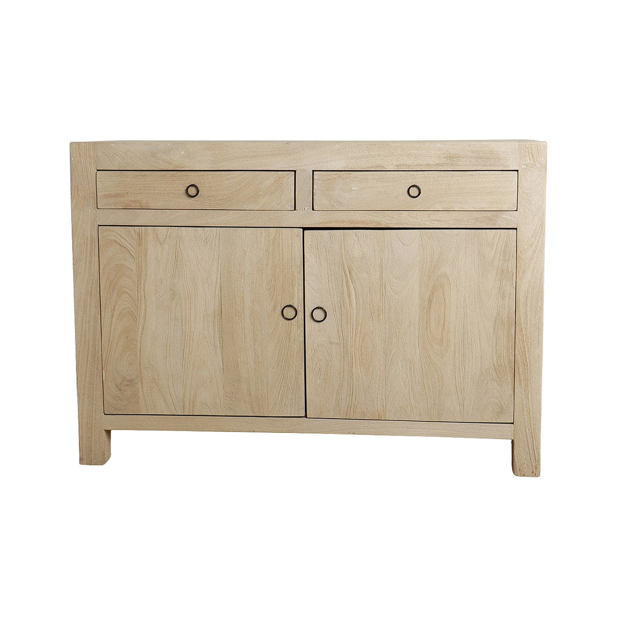 Sideboard Driftwood aus hellem Mangoholz mit 2 Türen und 2 Schubladen, 120 cm | Freisteller | STUFF Loft