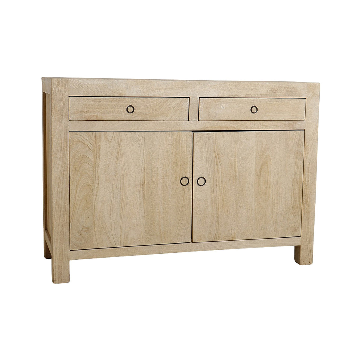 Sideboard Driftwood aus hellem Mangoholz mit 2 Türen und 2 Schubladen, 120 cm | Freisteller | STUFF Loft