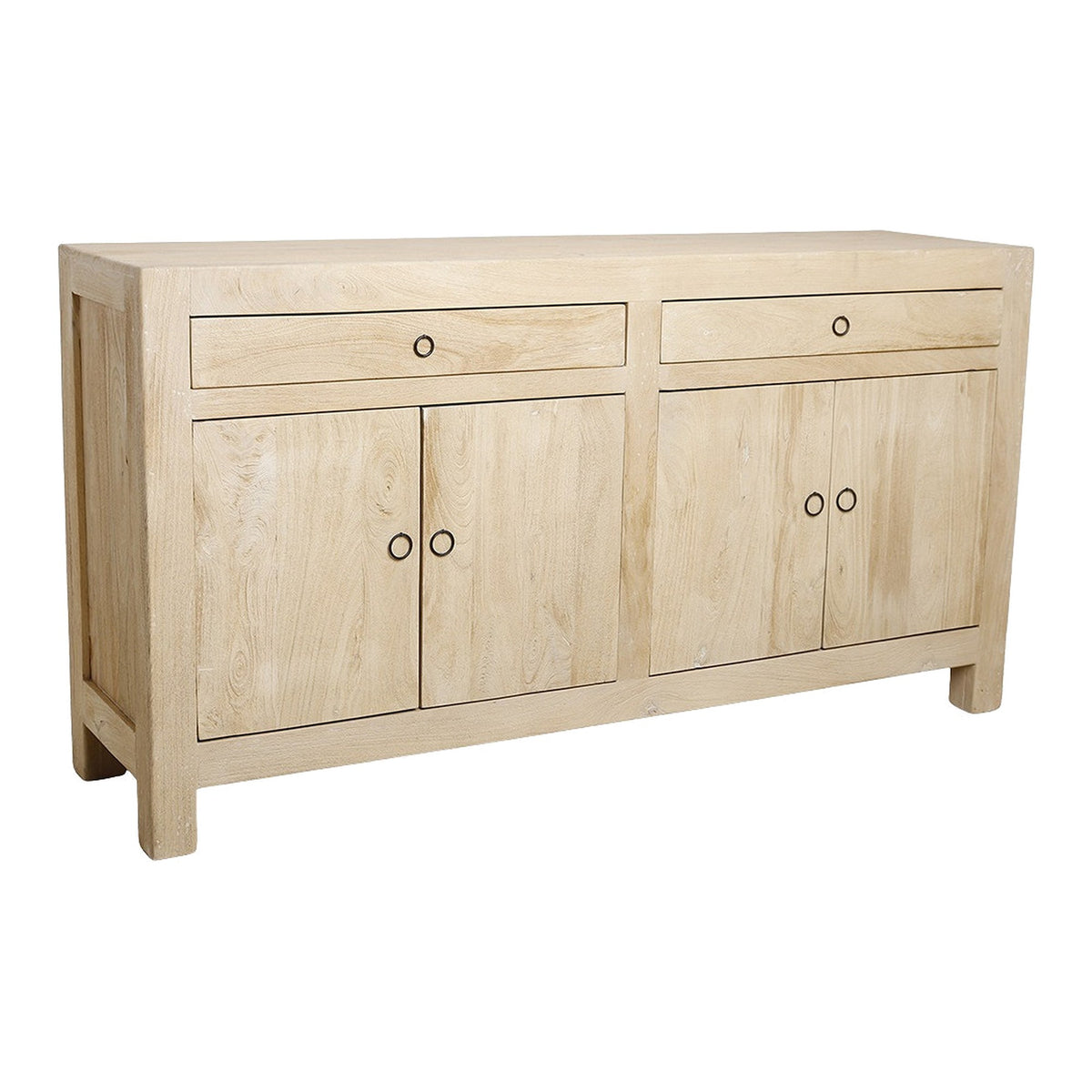 Sideboard Driftwood aus hellem Mangoholz mit 4 Türen und 2 Schubladen, 160 cm | Freisteller | STUFF Loft