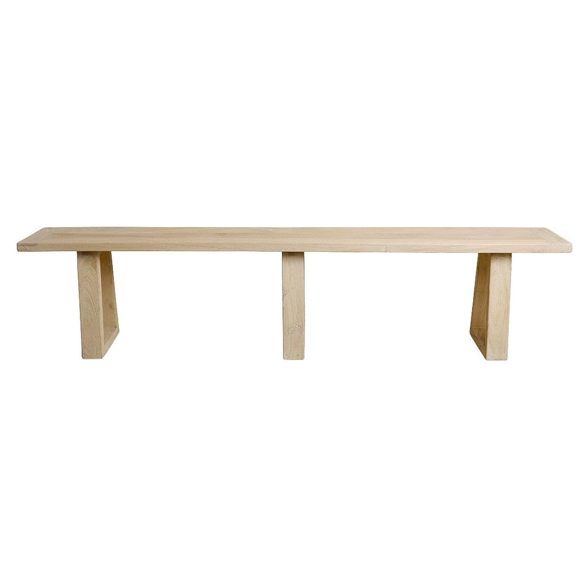 Sitzbank Driftwood aus hellem Mangoholz mit Trapezbeinen | Freisteller | STUFF Loft