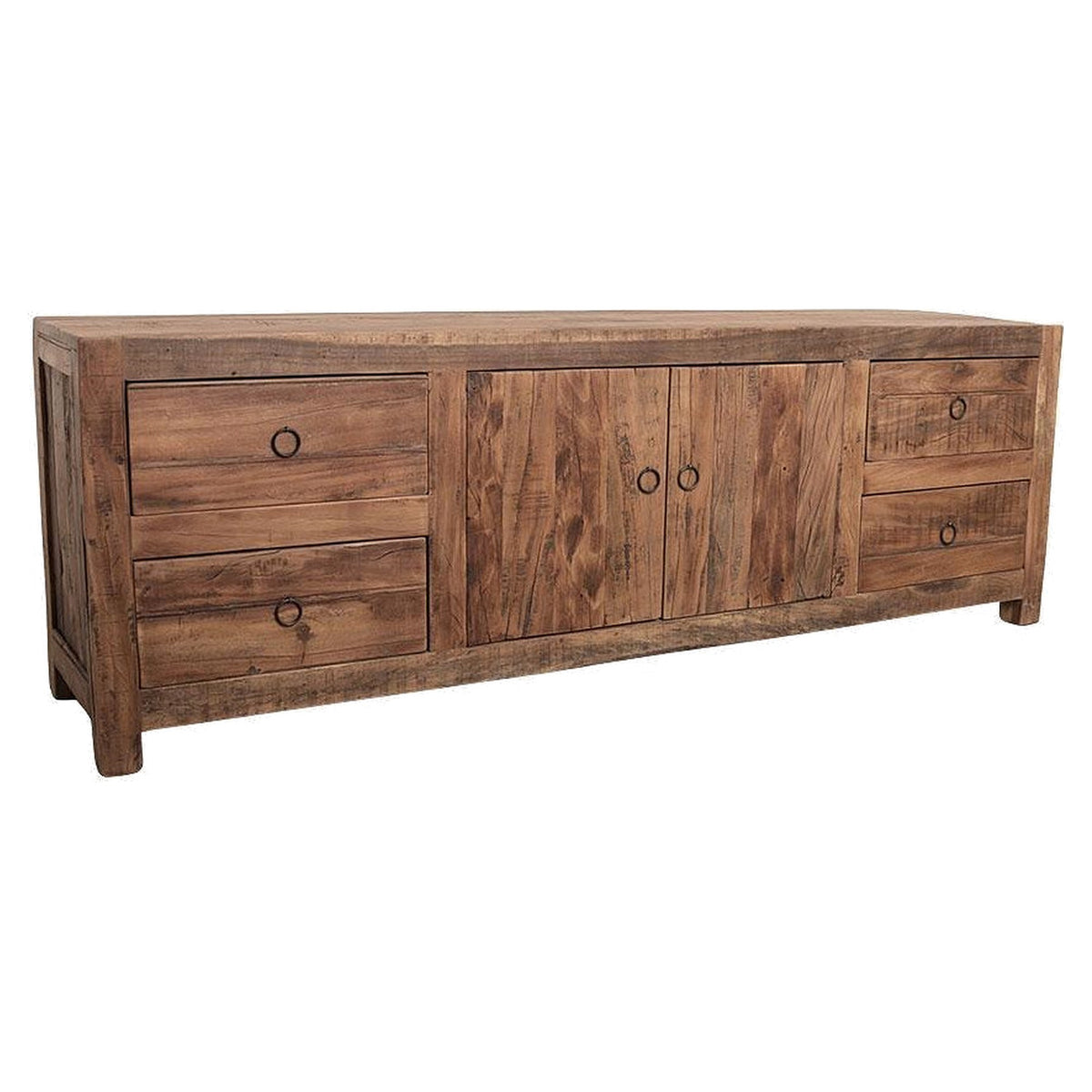 TV-Board Grainwood aus recyceltem Altholz mit 4 Schubladen und 2 Türen, 180 cm | Freisteller | STUFF Loft