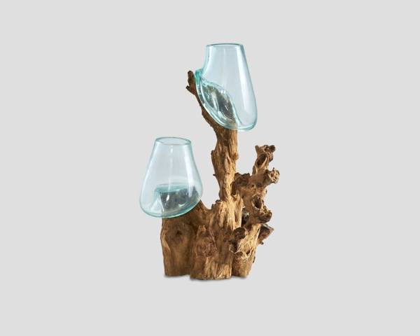Vase im Wurzel Look mit 2 Gläsern - Gesamtansicht