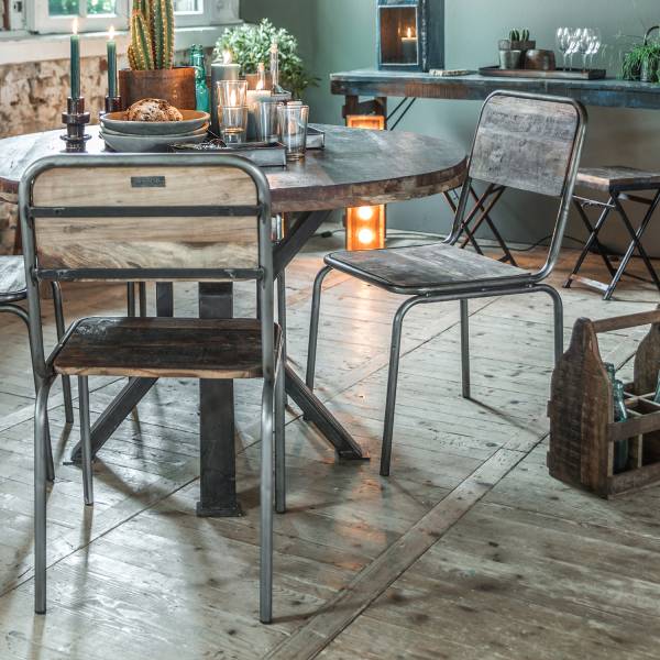 Stuhl Vintage Akazie und Altmetall Handmade Loft-Style