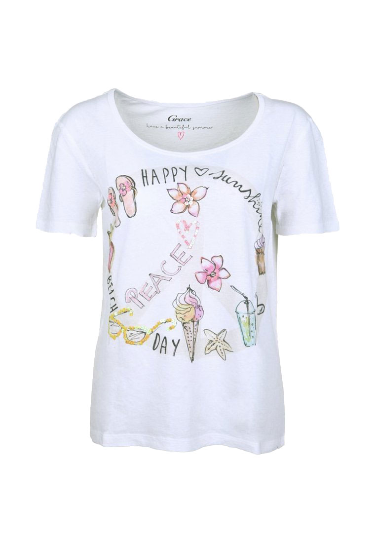 Grace Damen T-Shirt PEACE mit Pailletten-Besatz | STUFF Shop