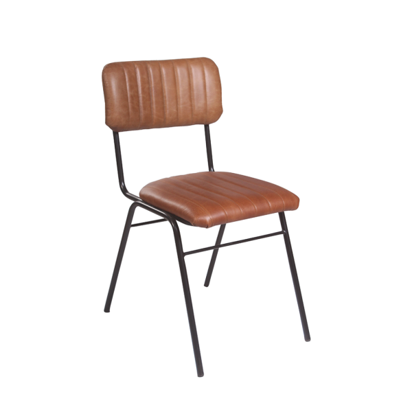 Vintage Dining Chair Leder gerippt ebenholzfarben