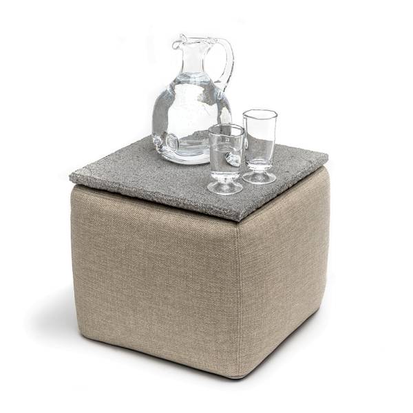 Quadratischer Pouf / Sidetisch mit Stone-Top