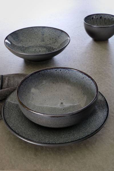 Suppenteller Mirha Dark Gray aus Steingut, 4 Stück