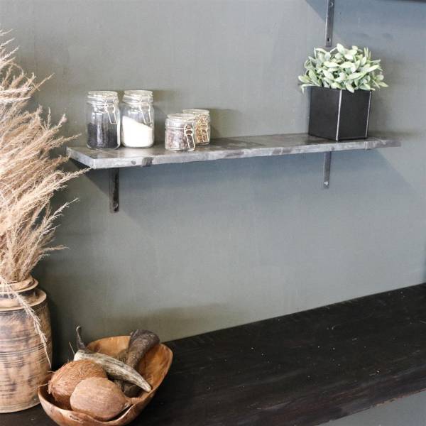 Wooden wall shelf with zinc hardware in industrial design